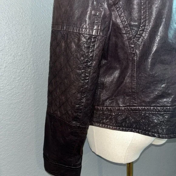 Y - INN GENUINE LEATHER CHOCOLATE BROWN LEATHER MOTO JACKET - STUDDED - EU 48 - Picture 11 of 14